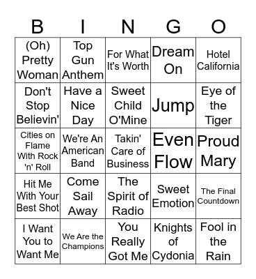 Rock 'n' Roll Bingo Card