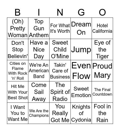 Rock 'n' Roll Bingo Card