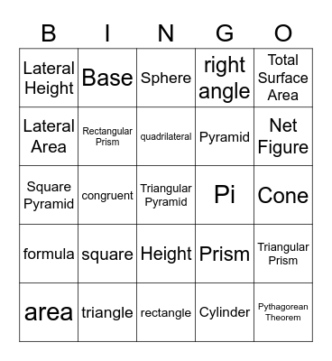 Geometry Bingo Card