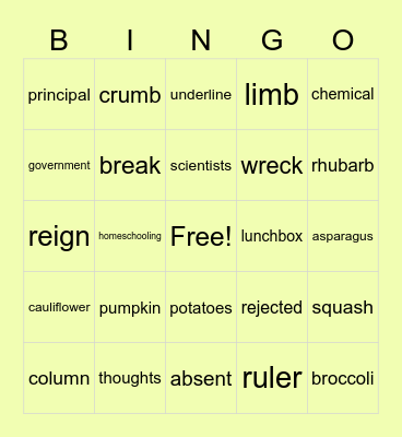 Spellathon Bingo Card