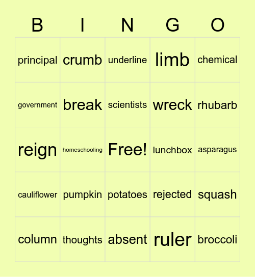 Spellathon Bingo Card