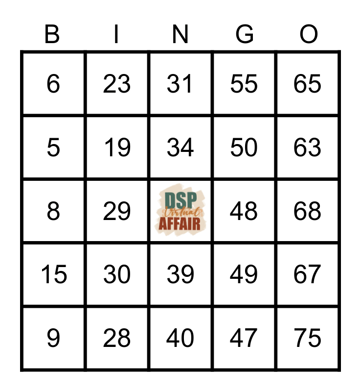 DSP Virtual Affair Bingo Round 2 Bingo Card