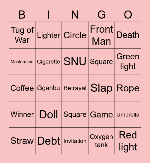 #FASquidGamesAndChill2021 Bingo Card