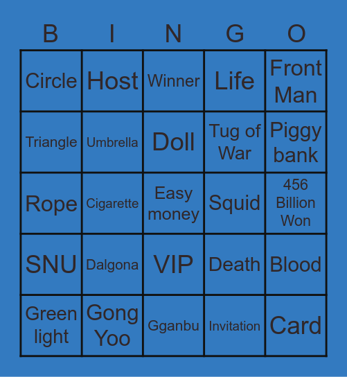 #FASquidGamesAndChill2021 Bingo Card