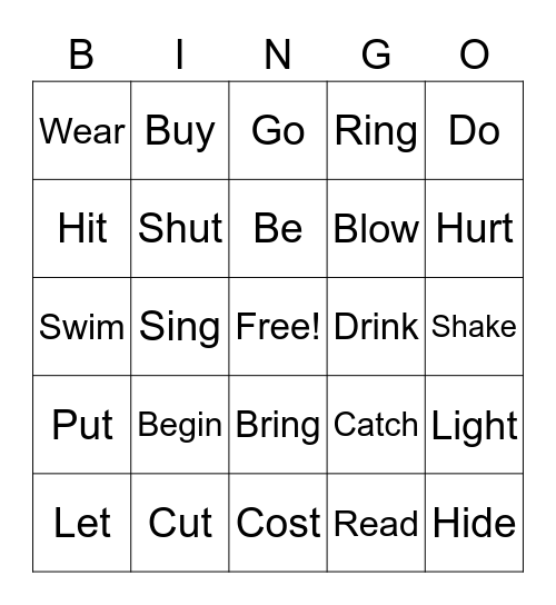 1st Evaluation Irregular Verbs Bingo Card