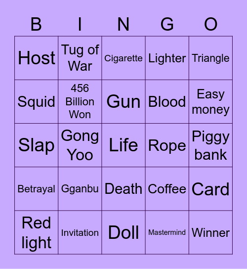 #FASquidGamesAndChill2021 Bingo Card