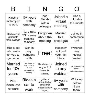 VIRTUAL Bingo Card