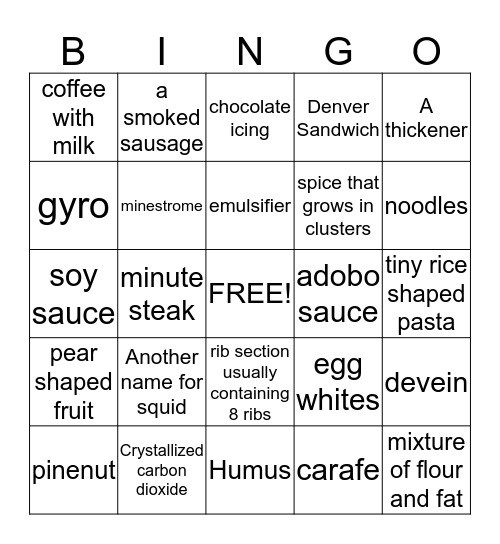 Words of the Day Bingo Card