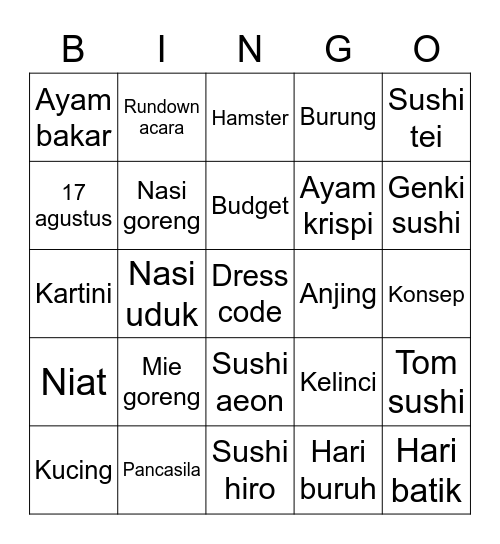 Punya Mba Yoo Bingo Card