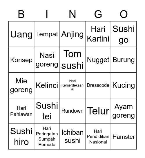 Suz Bingo Card