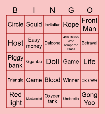 #FASquidGamesAndChill2021 Bingo Card