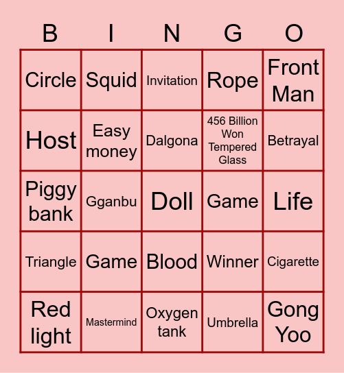 #FASquidGamesAndChill2021 Bingo Card