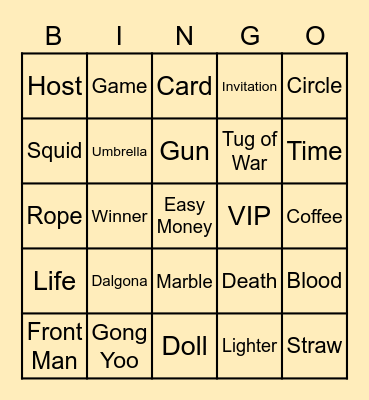 #FASquidGamesAndChill2021 Bingo Card
