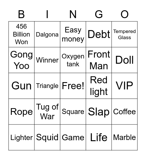 #FASquidGamesAndChill2021 Bingo Card