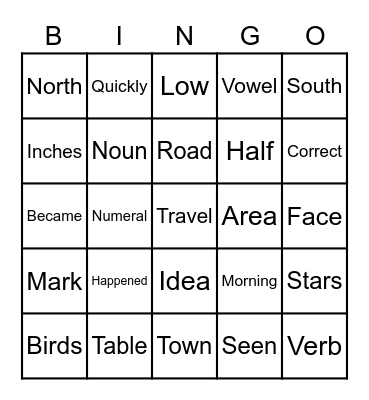 SNAP WORD BINGO Card