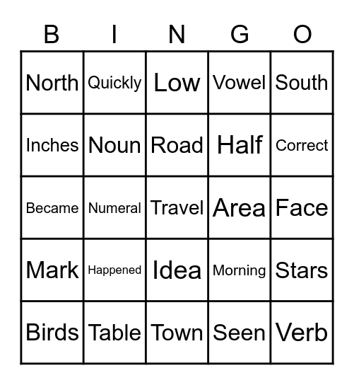 SNAP WORD BINGO Card