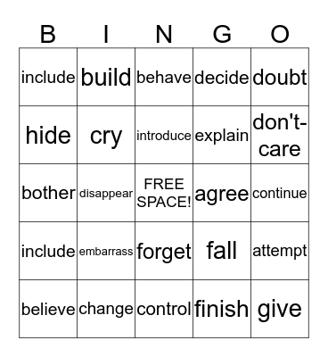 Vocabulary Bingo Card