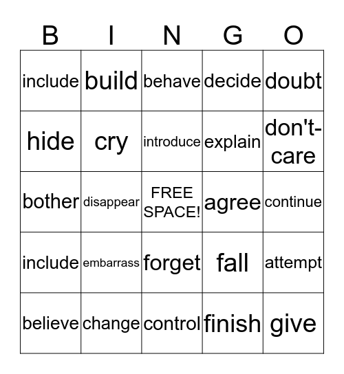 Vocabulary Bingo Card