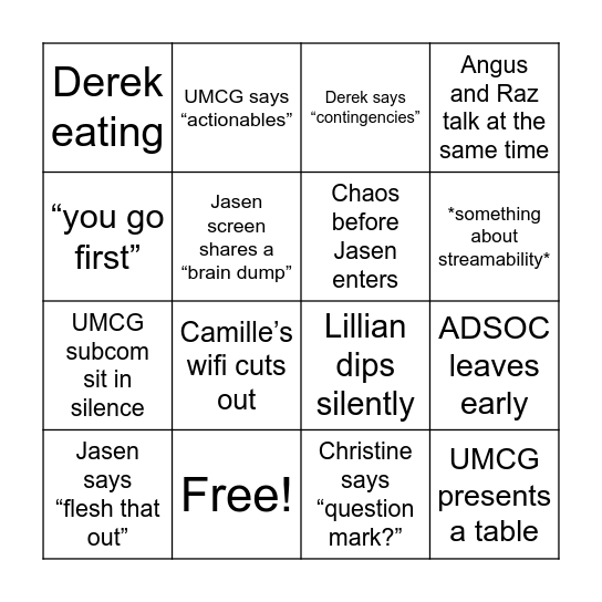Squid Game Meeting Bingo Card