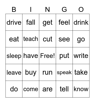 Irregular verbs (simple past) Bingo Card