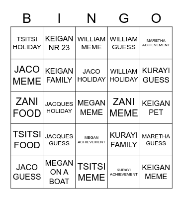 PHOTO Bingo Card