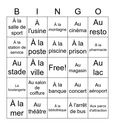 Les Endroits v. 2 Bingo Card