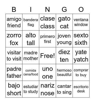 Vocabulario/Vocabulary Bingo Card