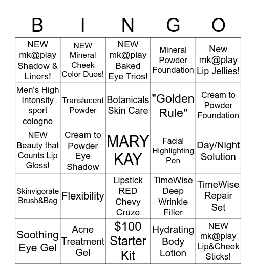 MARY KAY Beauty Bingo Card