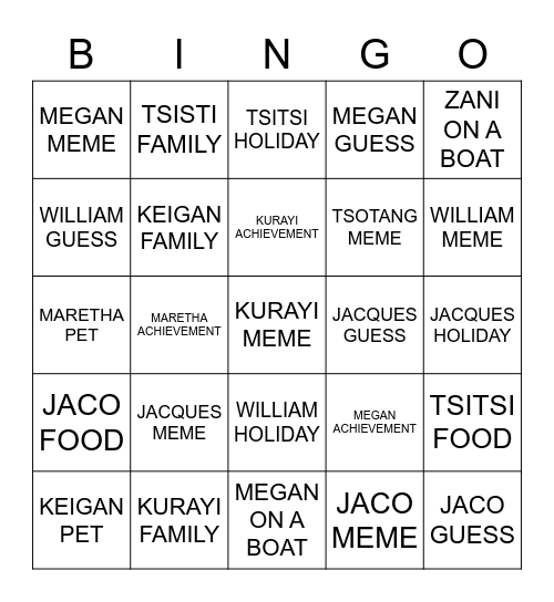 PHOTO Bingo Card