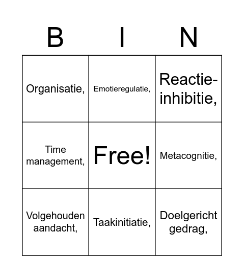 Bingo executieve functies Bingo Card