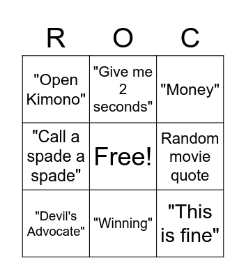 Rocco Bingo Card