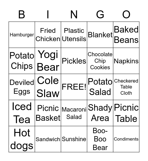 Picnic Bingo Card
