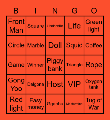 #FASquidGames&Chill2021 Bingo Card