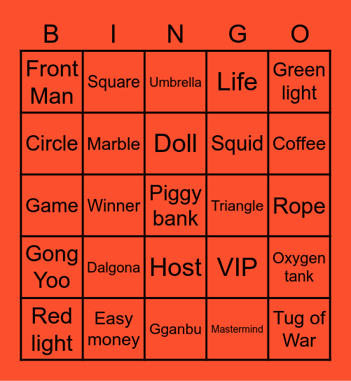 #FASquidGames&Chill2021 Bingo Card