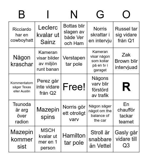 F1 BINGO Card