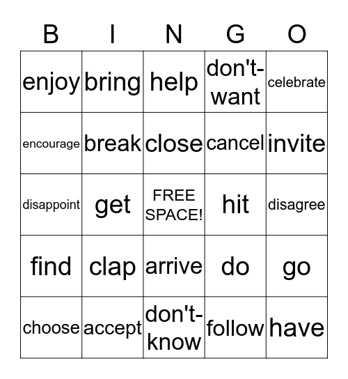 Vocabulary Bingo Card