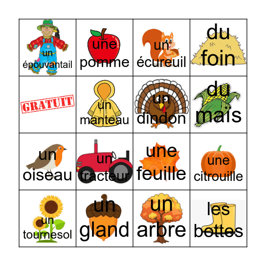 L'Automne Bingo Card