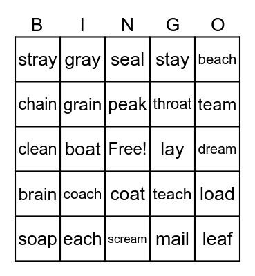 VOWEL TEAMS Bingo Card