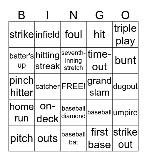 Take Me Out To The Ballgame Bingo! Bingo Card