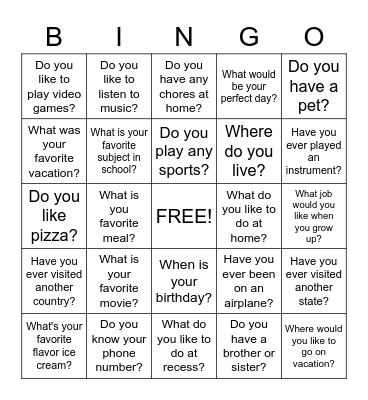 Social Bingo Card