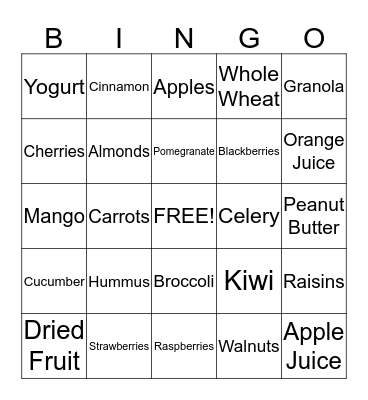 Healthy Snacks Bingo Card
