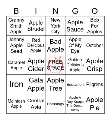 All About Apples Bingo Card