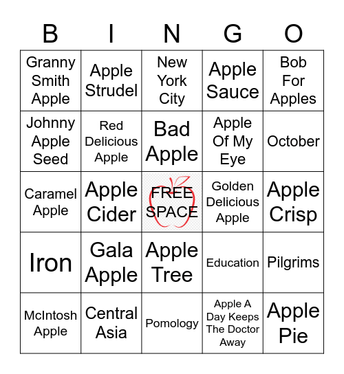 All About Apples Bingo Card