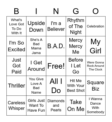 Music Bingo From the Past Bingo Card