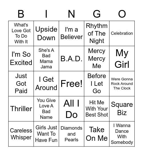 Music Bingo From the Past Bingo Card