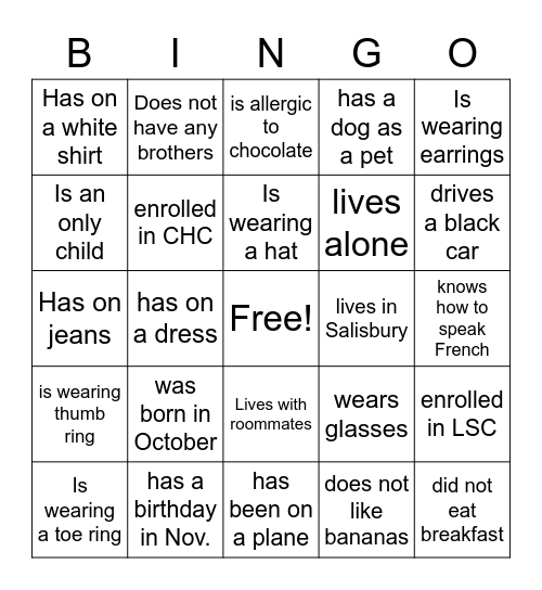 GoGetters Fun Bingo Card