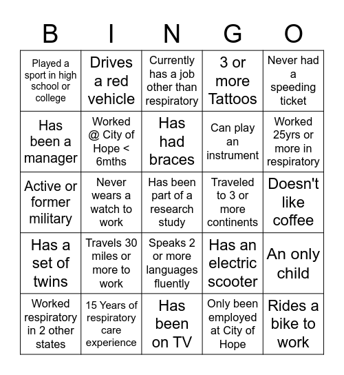RESPIRATORY Bingo Card