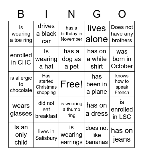 Go-Getters Fun Bing Blackout! Bingo Card