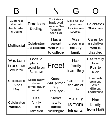 CPP BINGO - Multicultural Awareness Bingo Card