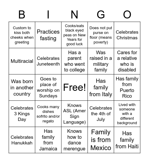 CPP BINGO - Multicultural Awareness Bingo Card